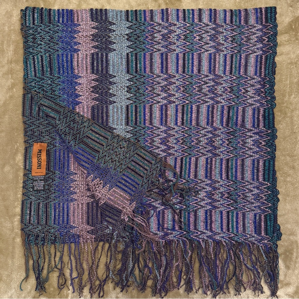 MISSONI Purple and Blue Zigzag Knit Scarf